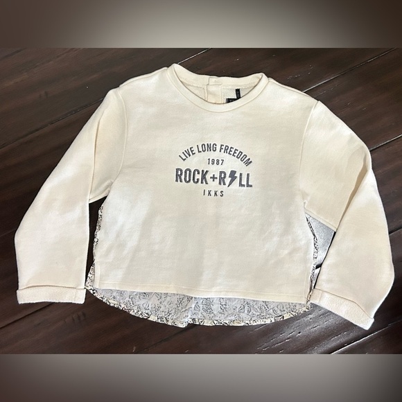 IKKS kids girls ecru mixed fabric embroidered Rock & Roll Sweatshirt 5A 100cm - Picture 7 of 9